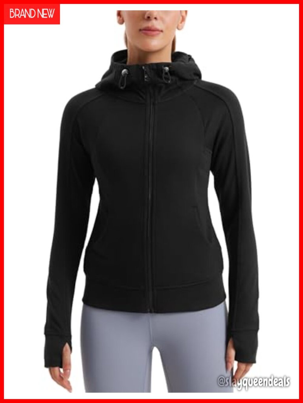 Womens Fleece Full Zip Hoodie Jacket Thumbholes Casual Workout Layer